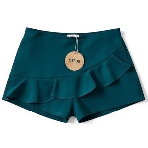 NWT Essue Forest Green Ruffled High Waist Shorts with Side Zipper Size Medium